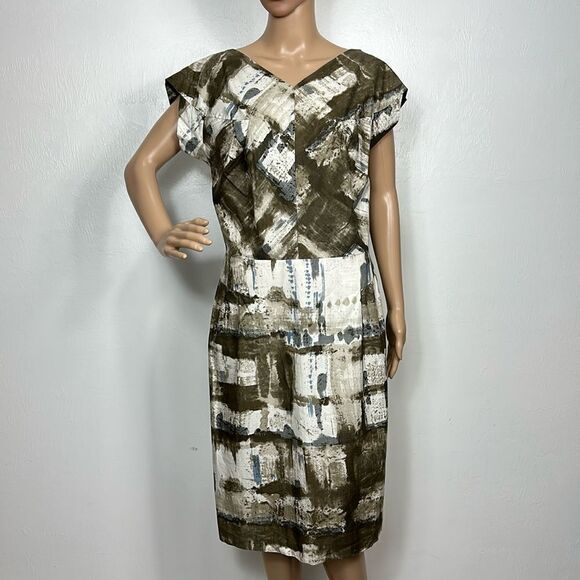 Hache Cotton Italian Short Sleeve V-neck Sheath Dress Size 10 - Picture 1 of 12
